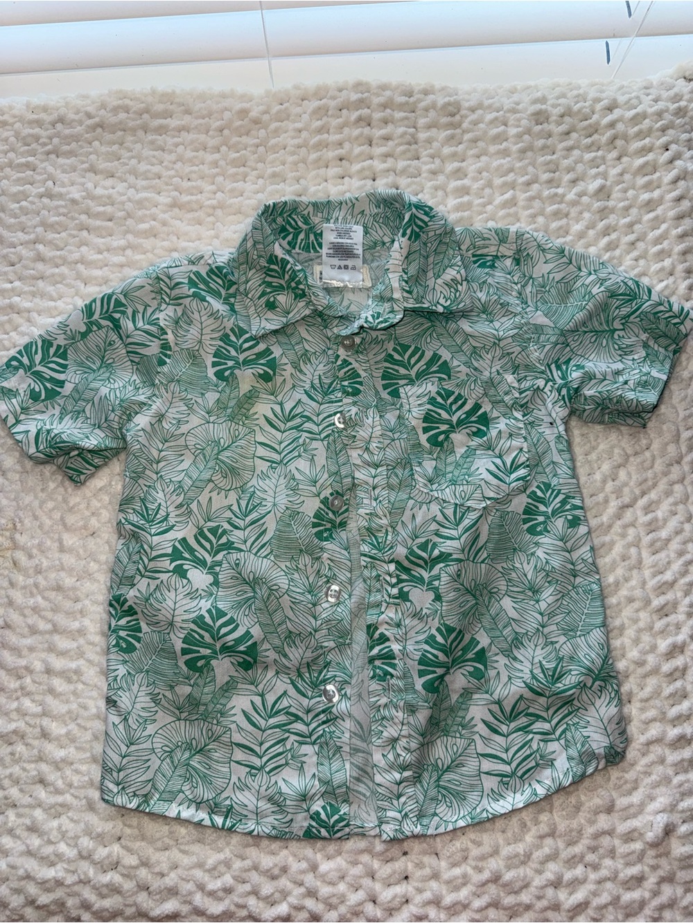 Kids' Green Tropical Leaf Button-Down Shirt